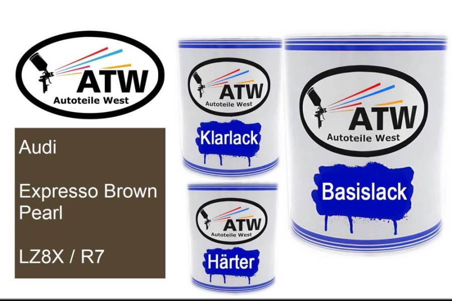 Audi, Expresso Brown Pearl, LZ8X / R7: 1L Lackdose + 1L Klarlack + 500ml Härter - Set, von ATW Autoteile West.